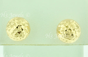 18k Solid Yellow Gold 10mm Diamond Cut Hollow Ball Stud Earrings #5707