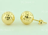 18k Solid Yellow Gold 10mm Diamond Cut Hollow Ball Stud Earrings #5707