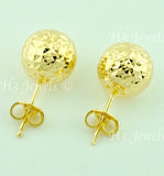 18k Solid Yellow Gold 10mm Diamond Cut Hollow Ball Stud Earrings #5707