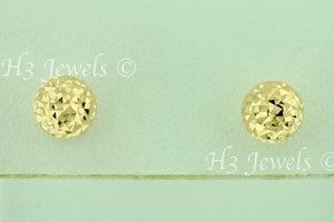 18k Solid Yellow Gold 5.96mm Diamond Cut Hollow Ball Stud Earrings #5719