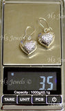 18K Solid White Gold Dangle Diamond Cut Hollow Heart Earrings. #5775