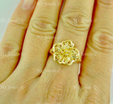 18K Solid Yellow Gold Diamond Cut Filigree Flower Ring #5828