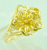 18K Solid Yellow Gold Diamond Cut Filigree Flower Ring #5828