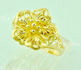 18K Solid Yellow Gold Diamond Cut Filigree Flower Ring #5828