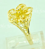 18K Solid Yellow Gold Diamond Cut Filigree Flower Ring #5828