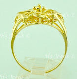 18K Solid Yellow Gold Diamond Cut Filigree Flower Ring #5828