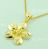 18k Solid Yellow Gold Diamond Cut Flower Pendant #5837