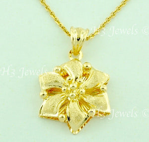 18K Solid Yellow Gold Star Flower Pendant #5924