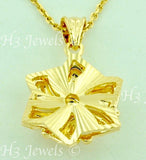 18K Solid Yellow Gold Star Flower Pendant #5924