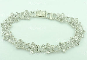 18K Solid White Gold Flower Filigree Bracelet #5936