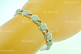 18K Solid White Gold Flower Filigree Bracelet #5947