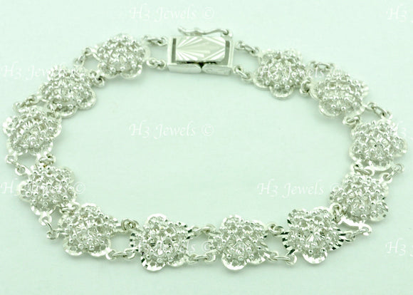 18K Solid White Gold Flower Filigree Bracelet #5947