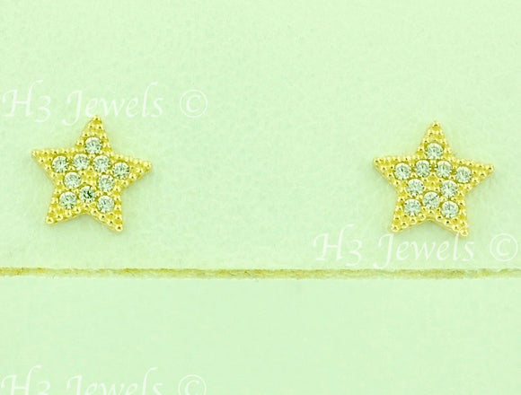 14K Solid Yellow Gold Kids CZ Star Stud Earrings #5961