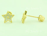 14K Solid Yellow Gold Kids CZ Star Stud Earrings #5961