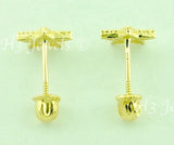 14K Solid Yellow Gold Kids CZ Star Stud Earrings #5961