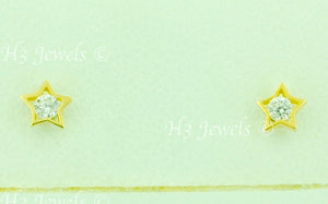 14K Solid Yellow Gold Kids CZ Star Stud Earrings #5971