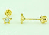 14K Solid Yellow Gold Kids CZ Star Stud Earrings #5971