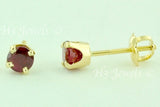 14K Solid Yellow Gold Round Cut Natural Ruby Stud Earrings #5970