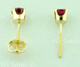 14K Solid Yellow Gold Round Cut Natural Ruby Stud Earrings #5970