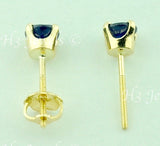 14K Solid Yellow Gold Round Cut Natural Sapphire Stud Earrings #5977