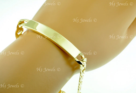 14K Solid Yellow Gold Men's ID Curb Link Bracelet #6012