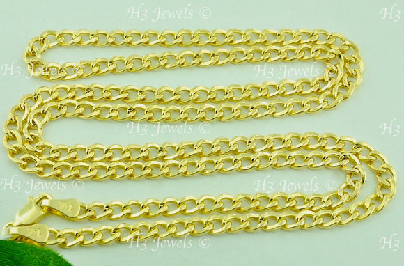 14K Solid Yellow Gold Curb Chain Necklace #6026