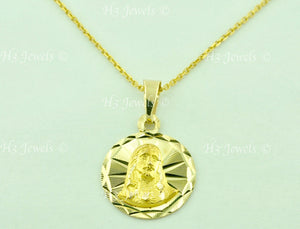 14K Solid Yellow Gold Round Jesus Pendant For Kids #6227