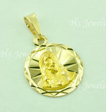 14K Solid Yellow Gold Round Jesus Pendant For Kids #6227