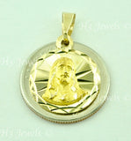 14K Solid Yellow Gold Round Jesus Pendant For Kids #6227