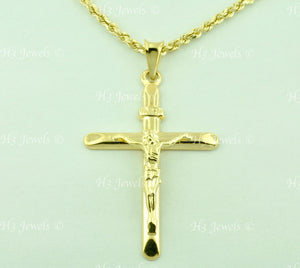 14K Solid Yellow Gold Jesus Christ Cross Pendant #6236