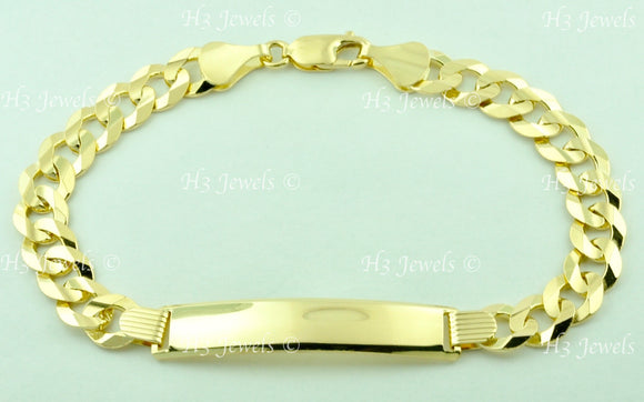 14K Solid Yellow Gold Men's ID Curb Link Bracelet #6413