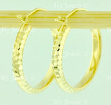 14K Solid Yellow Gold Diamond Cut Hoop Earrings #6454