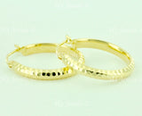 14K Solid Yellow Gold Diamond Cut Hoop Earrings #6454