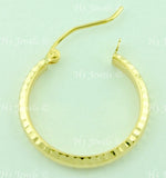 14K Solid Yellow Gold Diamond Cut Hoop Earrings #6454