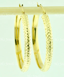 14K Solid Yellow Gold Diamond Cut Hoop Earrings #6462