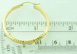 14K Solid Yellow Gold Diamond Cut Hoop Earrings #6462