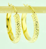 14K Solid Yellow Gold Diamond Cut Hoop Earrings #6470