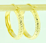 14K Solid Yellow Gold Diamond Cut Hoop Earrings #6470