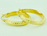 14K Solid Yellow Gold Diamond Cut Hoop Earrings #6470