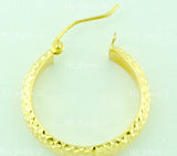 14K Solid Yellow Gold Diamond Cut Hoop Earrings #6470