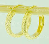 14K Solid Yellow Gold Diamond Cut Hoop Earrings #6479