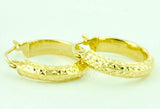 14K Solid Yellow Gold Diamond Cut Hoop Earrings #6479