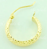 14K Solid Yellow Gold Diamond Cut Hoop Earrings #6479