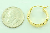 14K Solid Yellow Gold Diamond Cut Hoop Earrings #6479