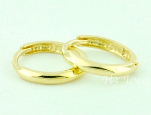 14K Solid Yellow Gold Plain Hoop Huggie Earrings #6486