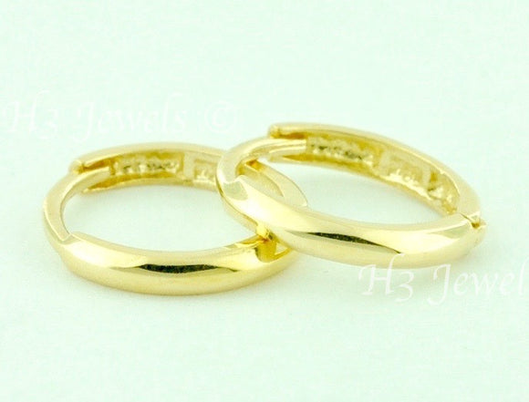 14K Solid Yellow Gold Plain Hoop Huggie Earrings #6486