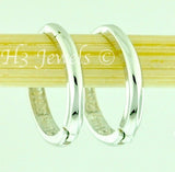 14K Solid White Gold Plain Hoop Huggie Earrings #6493