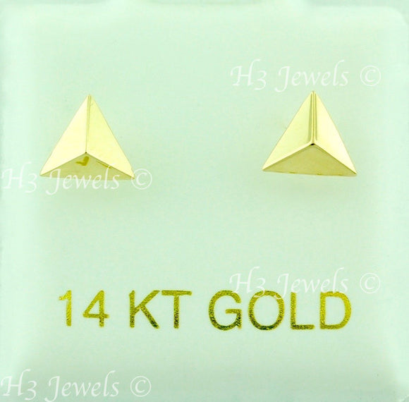 14K Solid Yellow Gold Triangle Stud Earrings With Screw Back #6499