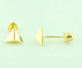 14K Solid Yellow Gold Triangle Stud Earrings With Screw Back #6499