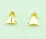 14K Solid Yellow Gold Triangle Stud Earrings With Screw Back #6499